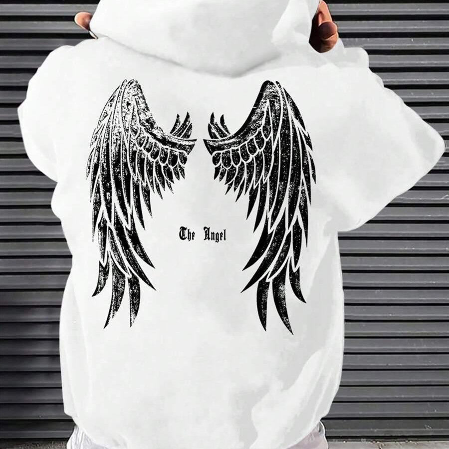 Trendy Angel Wings Printed Hooded Men's Sweater