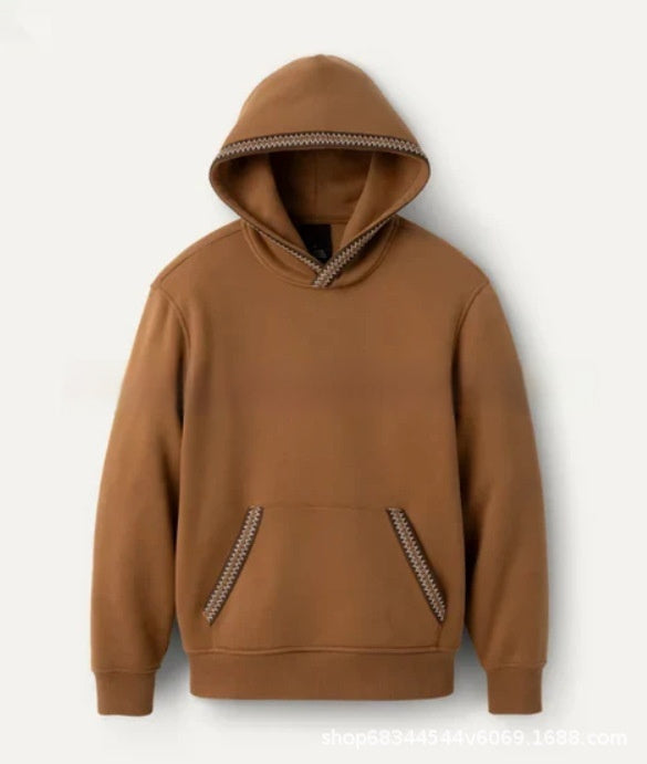 Hooded Pullover Earth Color Coat Fleece-lined