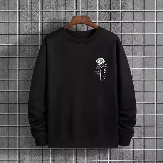 Rose Printed Crew Neck Sweatshirt Heavy Long Sleeve