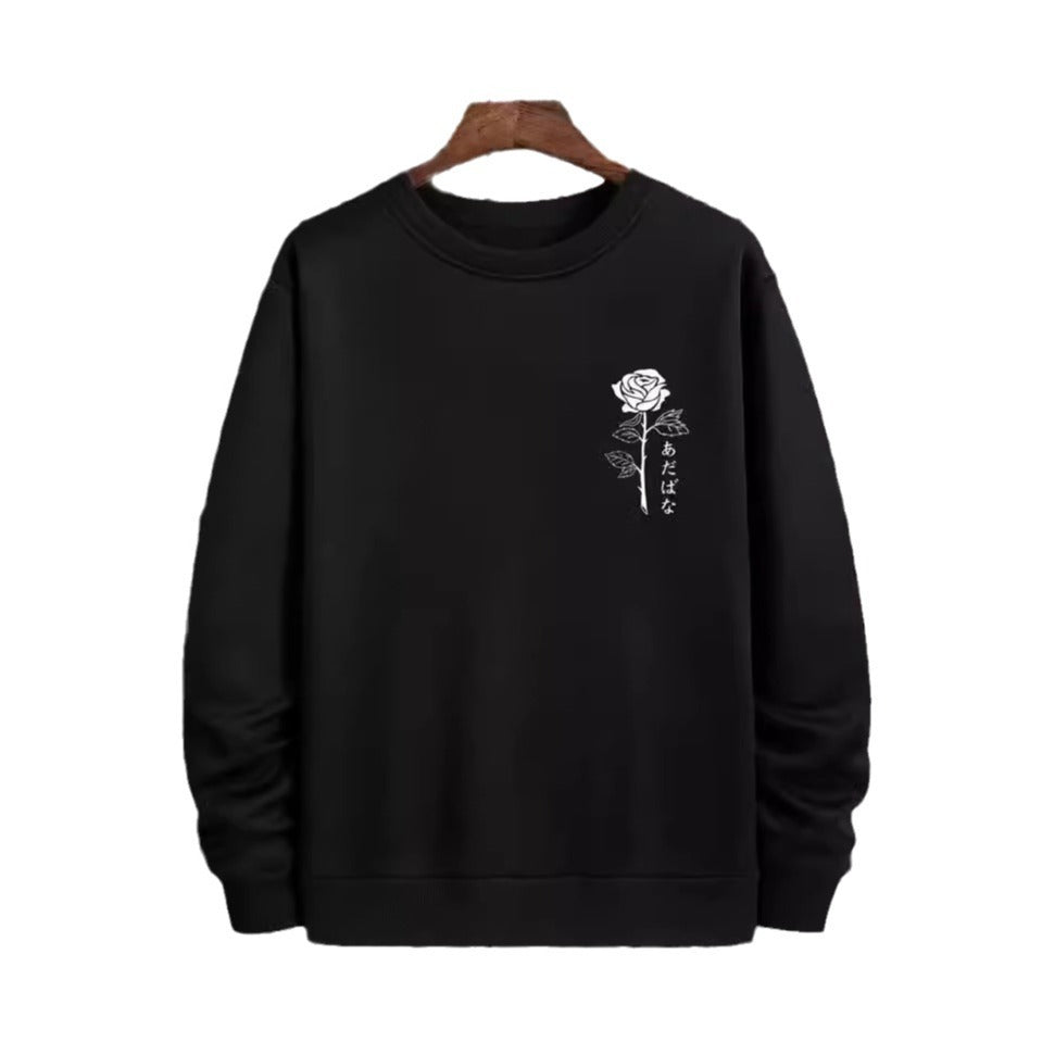 Rose Printed Crew Neck Sweatshirt Heavy Long Sleeve